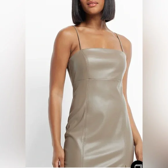 Express Body Contour Faux Leather Cami Midi Dress - Picture 3 of 11